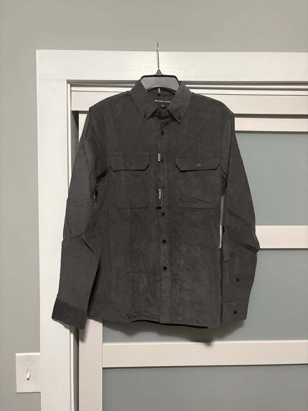 Men's Michael Kors Corduroy Velvet Gray Button Front Shirt sz S sm NEW